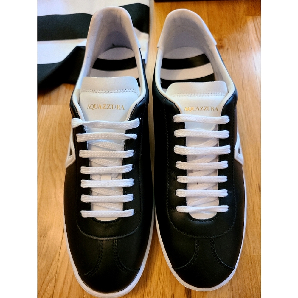 🆕️ Aquazzura The A Sneakers Black White 9.5 Preppy Streetwear Skater Minimalist - Picture 4 of 13
